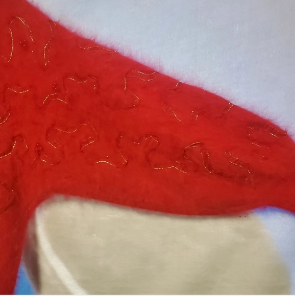 Vintage Gee Gee 80s LG Red Angora Lavish Sweater Pullover Ribbon Beaded W19 - Picture 10 of 15